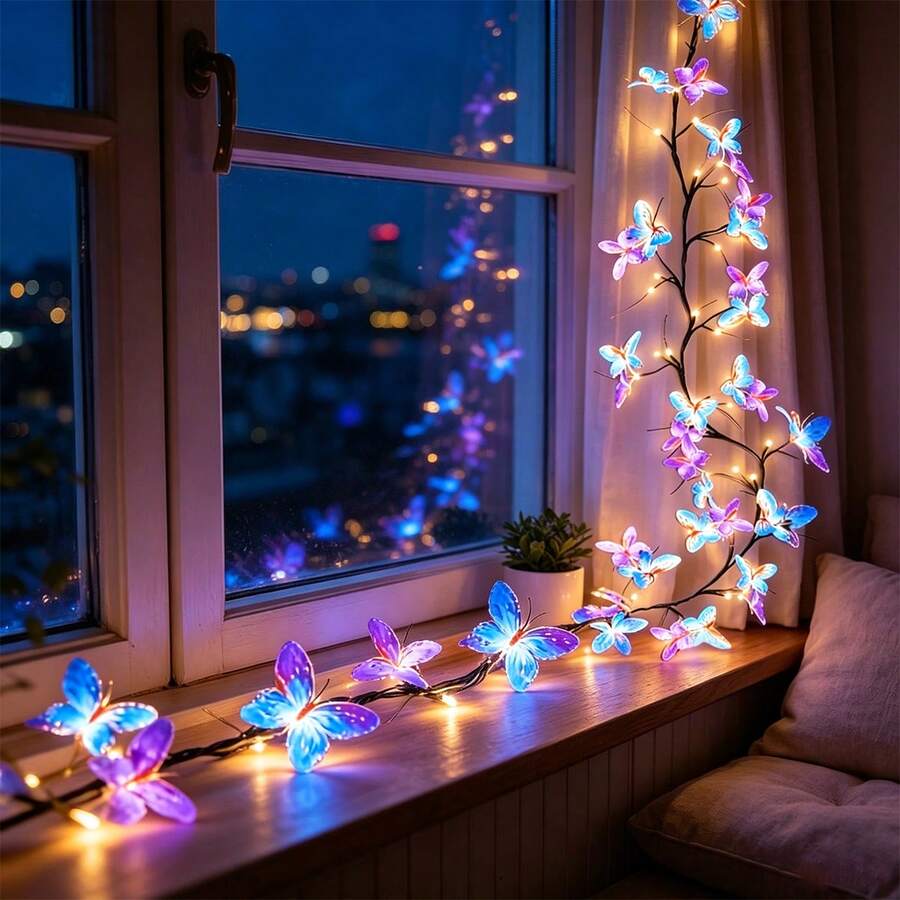 1pc Butterfly Branch LED String Lights, USB Powered, 8 Lighting Modes, 36 LED Lights, Suitable For Indoor Room, Living Room, Office, Fence, Wall Decoration, Valentine's Day, Wedding, Mother's Day, Thanksgiving, Halloween, Christmas