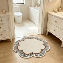 1pc Floral Asymmetrical Striped Rug, Black And White Radial Striped Floral Pattern Design, Style, Suitable For Living Room Coffee Table Side, Bedroom Bedside, Study, Dressing Room, Sofa Side, Makeup Vanity, Dressing Area, Showroom, Decorative Rug, Bedroom Decor, Small Rug, Carpet, Washable Rug - Multicolor - View 2