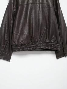 HZXVIC Women's Autumn New Retro Modern Style PU Leather Detachable Fur Collar Casual Motorcycle Jacket - Brown - View 7