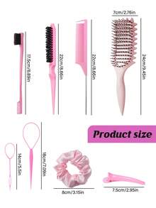 11pcs Curl Defining Brush Set, Hollow Bouncy Comb, Teasing, Rat Tail Comb, Edge Brush, Clip, Braiding Tool, Suitable For Daily - Multicolor - View 5