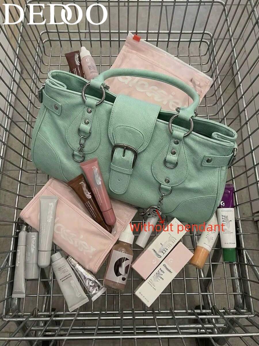 Dedoo 2026 New Y2K Fashion Large Capacity American Retro Versatile Motorcycle Style Shoulder Underarm Bag Handbag (Accessories Not Included) - Mint Green - View 1