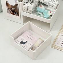 [Back To School]Cute Rabbit Desktop Storage Box With Drawer And Photo Frame, Multi-Functional Stationery, Cosmetics And Small Items Organizer, Macaron Color Office Dormitory Desktop Storage Rack - Compartment Pen Holder - View 9
