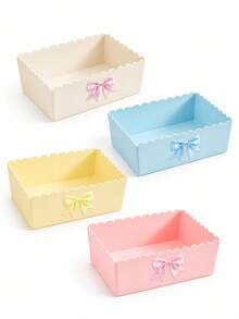 Cream Ribbon Bow Storage Box, Sweet Bow Cosmetic Storage Box, Stationery Organizer, Bedroom Storage Container, Student Desk Stationery Holder, Household Sundries Storage Basket, Office Desk Decor, Accessories Storage Box - Multicolor - View 7