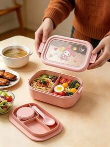 1pc Cute Cartoon Lunch Box With Utensils, Leak-Proof Stackable Portable Lunch Container, Back To School Essential, Suitable For School, Picnic And Outdoor Dining - Multicolor - View 3