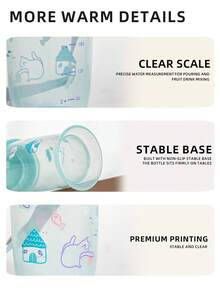 1pc 380ML/260ML Cartoon Children's Straw Cup, Cute Student Water Bottle, PP Anti-Choke Anti-Leak Drop-Resistant With Scale And Strap, Suitable For Daily Use - Baby Blue - View 9
