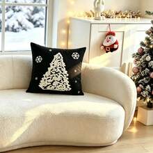 LCUHPCL 1pc Winter Atmosphere Christmas Tree Snowflake 3D Embroidered Pillow Case, Suitable For Bedroom, Living Room, Sofa, Daily Use, Party And Various Environments - Black - View 13