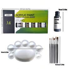14 Colors Fabric Acrylic Paint Set With Brushes & Palette Permanent Waterproof For T‑Shirt Shoes Bags - Painting Set - View 6