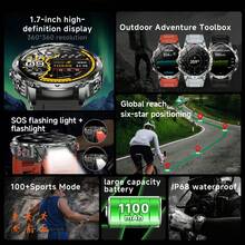 GAWSUG 1400mAh Rugged Smart Watch Military Tactical IPX8 Waterproof Bluetooth Call Flashlight Fitness Tracker Men Women Gift - View 4