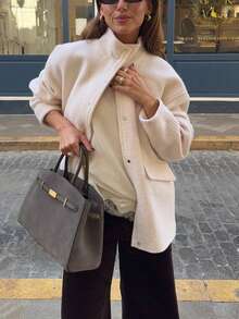 Elegant Loose Fit Women's Winter Jacket, Autumn Style - Apricot - View 9