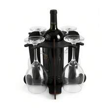 Adega de Vinho com Suporte para 4 Taças em MDF 4 mm Várias Cores para Bancada Mesa Jantar Festa e Presente - Preto - Visão 10