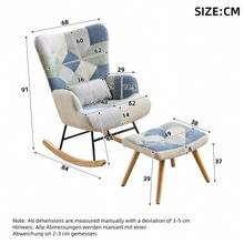 Relaxing Rocking Chair With Footrest, Modern Fabric Armchair, Upholstered Sofa Bed For Living Room, Bedroom, Office (Patchwork Color, Houndstooth Pattern) -- Max Load 110 Kg - Blue - View 5