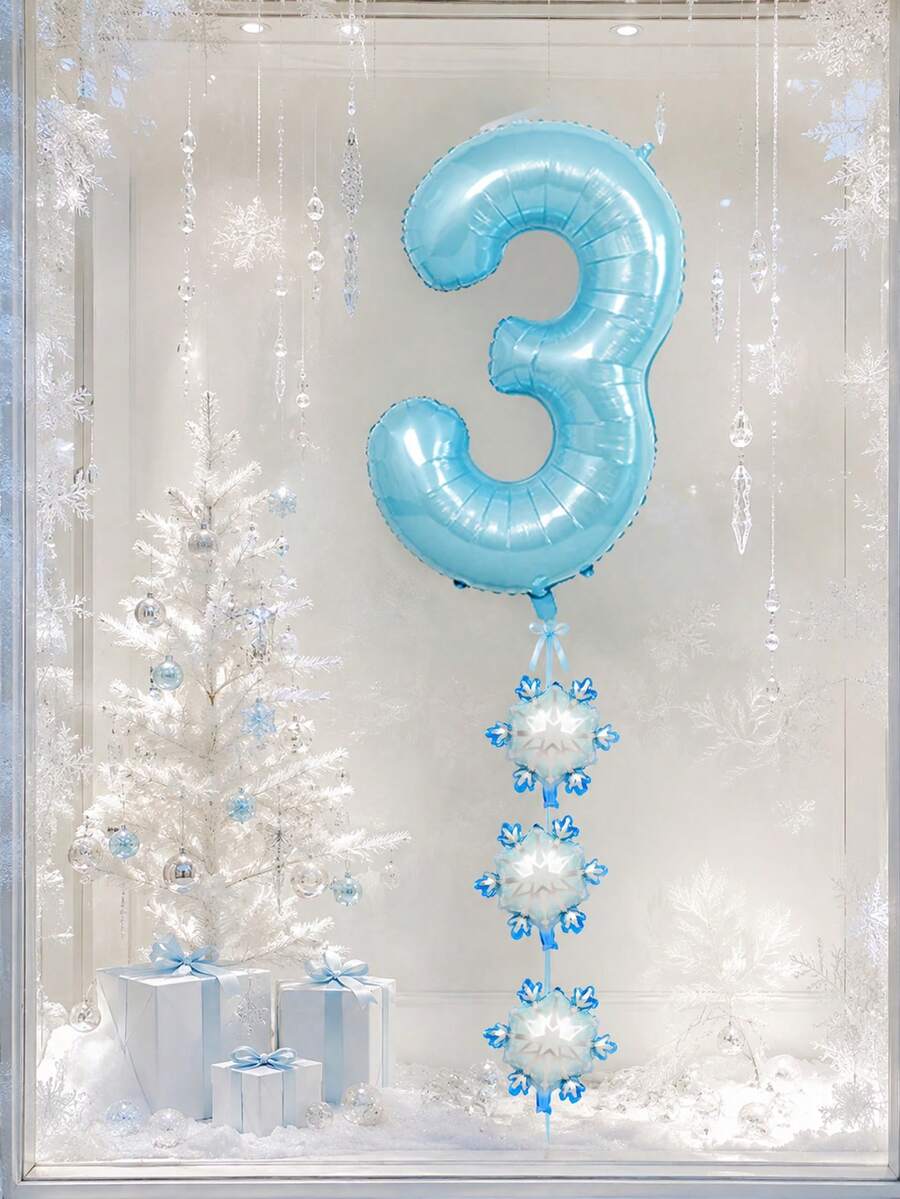2件組聖誕雪花數字氣球裝飾，包含40英吋巨型數字氣球與迷你雪花氣球，適用於聖誕節、冰雪聖誕派對、節日派對、生日、冬季主題生日裝飾、室內裝飾與慶祝、新年、跨年活動、洗禮、拍照裝飾用品、迎新派對
