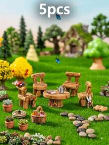 5 Packs Mini Resin Chair Model Ornaments, Creative DIY Craft Accessories For Car Dashboard, Office Desk Decor, Fairy Garden, Outdoor Patio & Home Tabletop - A - View 7