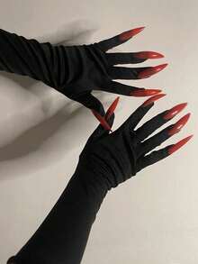 Halloween Dark Style Black Sequin Claw Gloves, Long Realistic Claw Nail Design, Vampire Costume Accessory Gloves, Masquerade Ball, Halloween Party Cosplay Props, Dark Style Outfit Accessories, Holiday Role Play Funny Costume Claw Decoration - A - View 7