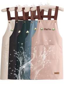 1pc Solid Color Adjustable Strap Apron, Waterproof And Stain-Resistant, Durable And Lightweight, Easy To Clean, Large Capacity Dual Pocket Design, Suitable For Kitchen Cooking, Making Dumplings, Home Cleaning, Camping, Picnic - Multicolor - View 2