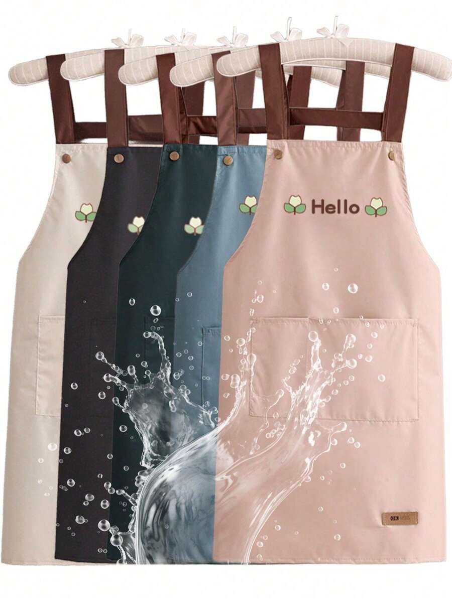 1pc Solid Color Adjustable Strap Apron, Waterproof And Stain-Resistant, Durable And Lightweight, Easy To Clean, Large Capacity Dual Pocket Design, Suitable For Kitchen Cooking, Making Dumplings, Home Cleaning, Camping, Picnic