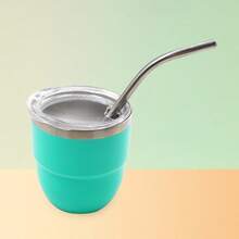 1pc,Cute 4oz Small Stainless Steel Tumbler, Inner 304 Outer 201 Mini Cup With Stainless Steel Straw, Reusable Beverage Cup For Home Office - Multicolor - View 20