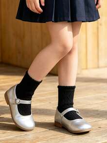 10 Pairs Girls' Sweet Lady Princess Style Solid Color Jacquard Short Socks, All-Season Versatile Girls' Socks With Snowflake, Diamond Pattern And Other Floral Knitted Designs, Assorted Style Pack, Suitable For Spring And Autumn School Wear, Matching School Uniforms - Black - View 7
