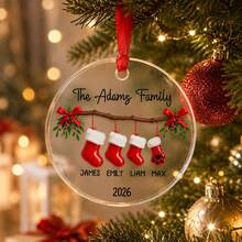 Custom Festive Christmas Ornament, Personalized Family Name Labels, Merry Christmas Tree Hanging Decor For Gift Giving And Holiday Party Favors, Customized Xmas Stocking Ornament With 2-4 Family Names, Customizable Holiday Keepsake Gift. - Style C - View 6