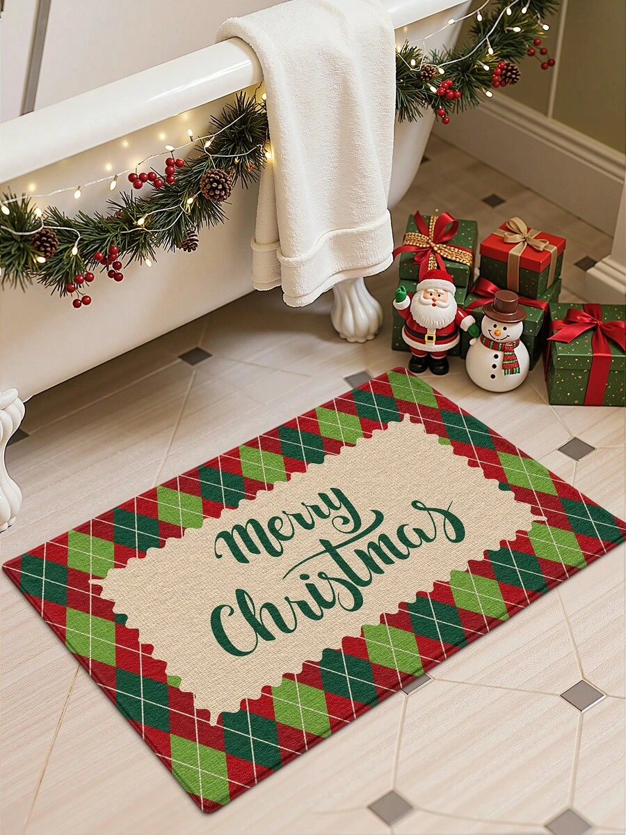 1PC Bathroom Mats Rugs Merry Christmas Rug Bath Mat TPR Backing Non-Slip For Kitchen,Outdoor, Indoor, Runner Corridor, Bedroom, Living Room, Beside Throw Rugs Washable Rugs Easy Clean, Throw Rugs Easy Clean For Bathroom Fall Decor