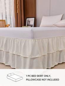 1pc Double Layer Lightweight Ruffle Bed Skirt, Classic Style, Soft & Fashionable, 100% Microfiber Material, 15.7 Inch Drop, Suitable For Home And Student Dorm, Machine Washable - Beige - View 2
