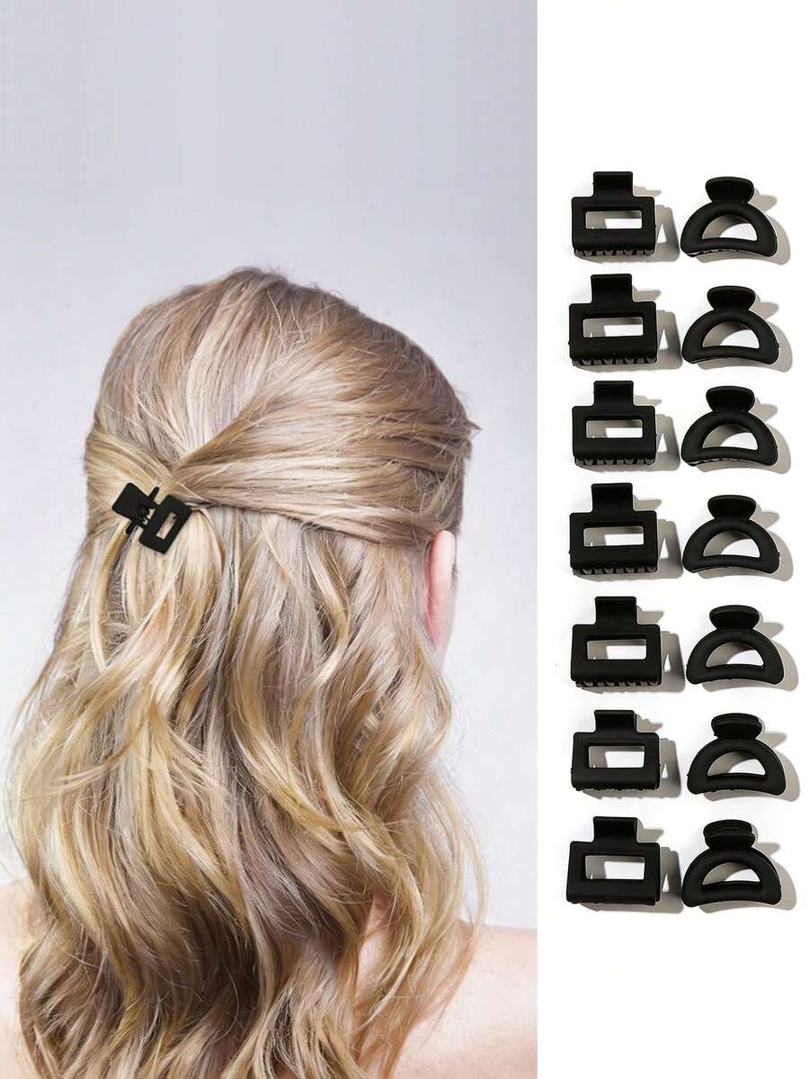 1/10/20pcs Matte Black Mini Hair Clips, Curved & Square Dual Shape Design, Strong Non-Slip Grip, Suitable For Bangs And Loose Hair, Daily Commute, Office Work And Sports Hairstyle Decoration - A - View 1