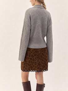 Sweater Pullover Rajut Kabel Wanita, Atasan Rajut Pendek Lengan Panjang, Cocok untuk Dipakai di Musim Gugur/Musim Dingin - Grey - View 2