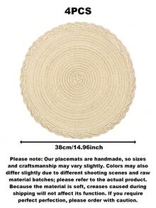1/4/6/8/12pcs Bohemian Style Woven Round Placemats, Solid Color Braided Edge, Non-Slip Tabletop Mats For Home, Kitchen, Dining, Suitable For Holidays, Parties, Birthdays, Weddings, Banquets - Beige - View 16
