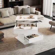 Geometric Coffee Table 70*70*45 Cm, 360° Rotating Tabletop, Lift-Top Coffee Table With 1 Drawer, High-Gloss Living Room Table With Hidden Storage, Sofa Table, Side Table, White - White - View 8