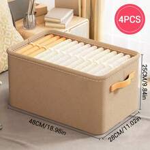 4 buah Kotak Penyimpanan Lemari Pakaian Kapasitas Besar, Desain Persegi Panjang Minimalis dari Kain Non-Woven, Dapat Dilipat Saat Tidak Digunakan, Kotak Pengorganisasi Pakaian, Mainan, Kamar Tidur dengan Pegangan Tarik - Khaki - View 8