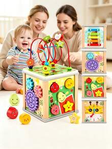 KOKILA Juguete de bebé 7 en 1 Montessori de Madera, Juguete Didáctico Multifuncional Interactivo con Engranajes Giratorios para Bebés y Niños Pequeños, Desarrolla Habilidades Motoras - Albaricoque - Ver 12