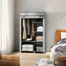 Fabric Wardrobe W/ Shelves Hanging Rail Foldable Wardrobe Light Grey - T0001-01-5955 - View 11