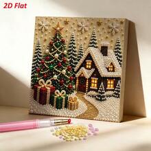 1 Set Christmas Snow House 5D Pearl Diamond Painting 2D Flat 7.87 Inch High Definition Printing Full Drill Kit, Suitable For Beginners, Healing And Stress Relief, Multi-Scene Home Wall Decor, Creative Christmas Handmade Gift, Soft Rubber, Shiny Set, Handmade Craft, Diamond Painting Accessories And Tools - Sets - View 5