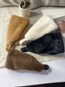 Women's Autumn/Winter Faux Rabbit Fur Wide Band Windproof Headband, Winter Warm Ear Warmer Elastic Hair Band, Suitable For Daily Wear - Multicolor - View 3