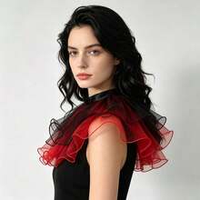 1pc Contrast Color Organza Detachable Collar, Court Style Ruffle Design, Party Halloween Easter Clown Costume Accessory - Black and Red - View 3