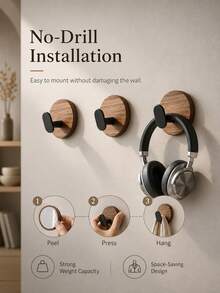 1/2/3Pcs Luxurious Walnut Multi-Purpose Wall-Mounted Hooks, No-Punch Strong Adhesive, Stable Load-Bearing, Stable Hook Protection, Universal Type, Suitable For Entryway, Clothing, Bathroom Towels, Kitchen Utensils, Wardrobe Storage - Multicolor - View 8