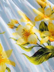 Vestido Longo Plus Size Estampado  Listrado Poa All Curve Poa Florido Glamor - Azul Listrado - Visão 3