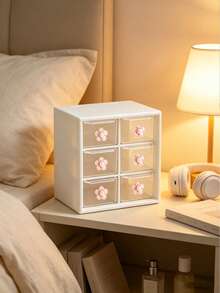 Sweet Style Multi-Compartment Drawer Storage Box, Jewelry And Cosmetic Organizer, Cream White Shell With Delicate Floral Accents, Transparent Drawers For Easy Visibility. Multi-Compartment Design For Categorized Storage Of Hair Ties, Hair Clips, Earrings, Jewelry, And Makeup Tools, Say Goodbye To Desktop Clutter. Compact Design Doesn't Take Up Much Vanity Space, Smooth Sliding Drawers, Combines Aesthetics And Practicality, Perfect Storage Item For Girls' Bedroom Desk, Keeps Small Items Neatly Organized. - Multicolor - View 6