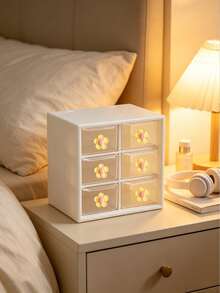 Sweet Style Multi-Compartment Drawer Storage Box, Jewelry And Cosmetic Organizer, Cream White Shell With Delicate Floral Accents, Transparent Drawers For Easy Visibility. Multi-Compartment Design For Categorized Storage Of Hair Ties, Hair Clips, Earrings, Jewelry, And Makeup Tools, Say Goodbye To Desktop Clutter. Compact Design Doesn't Take Up Much Vanity Space, Smooth Sliding Drawers, Combines Aesthetics And Practicality, Perfect Storage Item For Girls' Bedroom Desk, Keeps Small Items Neatly Organized. - Multicolor - View 7