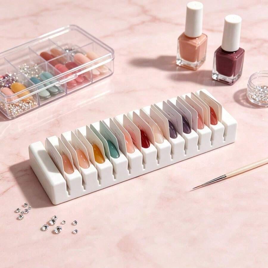 1pc Minimalist Rectangular Fake Nail Storage Rack, Multi-Slot Nail Art Display Board Support Base, Wedding Photo Card Storage Base, Nail Color Card Display Rack, Suitable For Salon - Multicolor - View 1