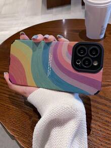 1件裝標語與字母復古圖案人造皮革紋理 3D 柔軟防摔手機殼，相容 iPhone 與 - 彩色 - 查看 3