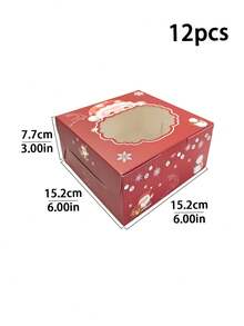 4pcs/12pcs Holiday Window Gift Boxes, Christmas Striped Square Dessert Boxes, Red & Green Santa Tree Design, Party Favors, Cookies & Small Gifts Box - View 15