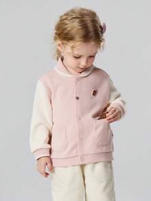 mini bala Unisex Baby Baby Girl Soft Durable Collared Jacket Cute Color‑Block Outerwear For New Autumn Winter - Pink - View 3