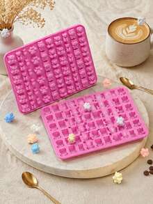 60-Cavity Mini Bear Mixed Shape Donut Baking Mold, Home-Made Candy Ice Cube Jelly Handmade Tool Suitable For Holiday Parties, Home Baking, Handmade DIY, Holiday Candy Making, Snack Making, Jelly Mold, Ice Cube Mold, Baking Mold - Multicolor - View 2