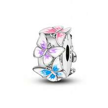 1 hạt spacer bạc Sterling S925 chống trượt, thiết kế đa yếu tố hình dấu chân, bướm, sao, trăng, hoa, đính đá Cubic Zirconia màu sắc và tráng men mạ vàng, tương thích với mọi loại vòng tay, phụ kiện trang trí đa năng cho làm trang sức DIY thủ công và điểm xuyết trang phục hàng ngày - Nhiều màu - Xem 22