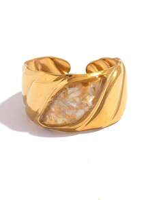 Frminee 5pcs/1pc Summer Ocean Style 18K Gold Plated Stainless Steel Open Rings, Suitable For Daily Wear, Beach Vacation Accessories, Holiday Gift (Natural Shells May Have Slight Color And Texture Variations) - Multicolor 6 - View 10