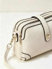 PLNAEE Black Wallet Essential For Autumn/Winter, Patchwork New Design Multi-Layer Pebble Grain Minimalist Soft Leather Fashion Multi-Function Shoulder Crossbody Square Bag, Middle-Aged Multi-Layer Mom Bag Handbag Shoulder Bag - White - View 4