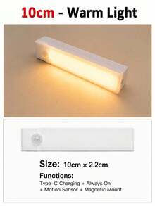 4 قطع شريط إضاءة LED دافئ USB 10/20/30/50 سم مع مستشعر حركة - شريط إضاءة LED بمستشعر حركة لاسلكي، إضاءة تحت الخزانة، مصباح ليلي مغناطيسي قابل للشحن قابل للالتصاق للممر وخزانة المطبخ والرف والخزانة وديكور المنزل - متعدد الألوان - مشاهدة 15