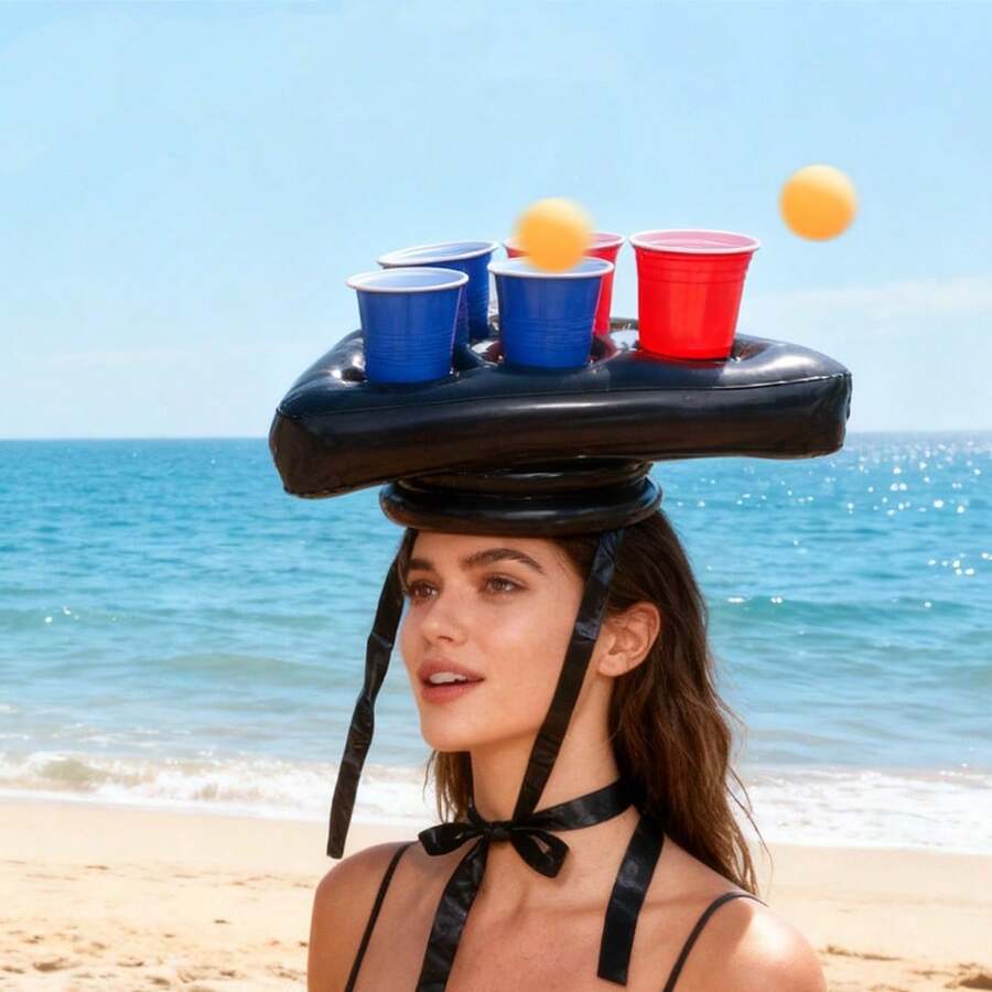1pc Fashionable Personalized Funny Inflatable Beer Cup Party Game Prop, Ping Pong Essential Fun Beer Hat For Drinking And Playing, Party Gift For Birthday, Bachelor Party, Halloween, Christmas, Thanksgiving Creative Gift - Multicolor - View 1