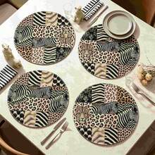 1/4/6pcs African Animal Patchwork Leopard & Zebra Hand-Painted Pattern Placemats, Suitable For Home Kitchen, Made Of Polyester Fiber, Kitchen Table Decoration And Party Scene Decoration - Multicolor - View 1